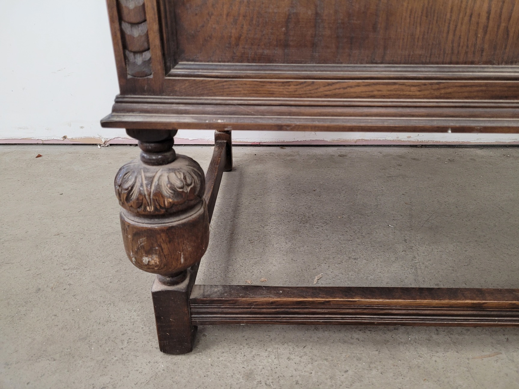 Image of Antique Carved Wood Leather Topped Twin Pedestal Desk with Cupboards and Drawers