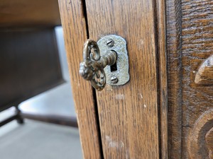 Thumbnail image of Antique Carved Wood Leather Topped Twin Pedestal Desk with Cupboards and Drawers