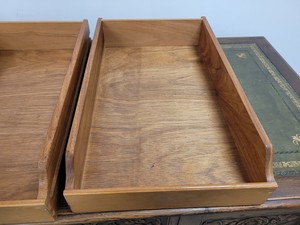 Thumbnail image of Antique Carved Wood Leather Topped Twin Pedestal Desk with Cupboards and Drawers