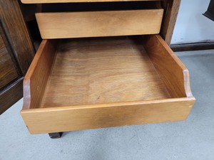Thumbnail image of Antique Carved Wood Leather Topped Twin Pedestal Desk with Cupboards and Drawers