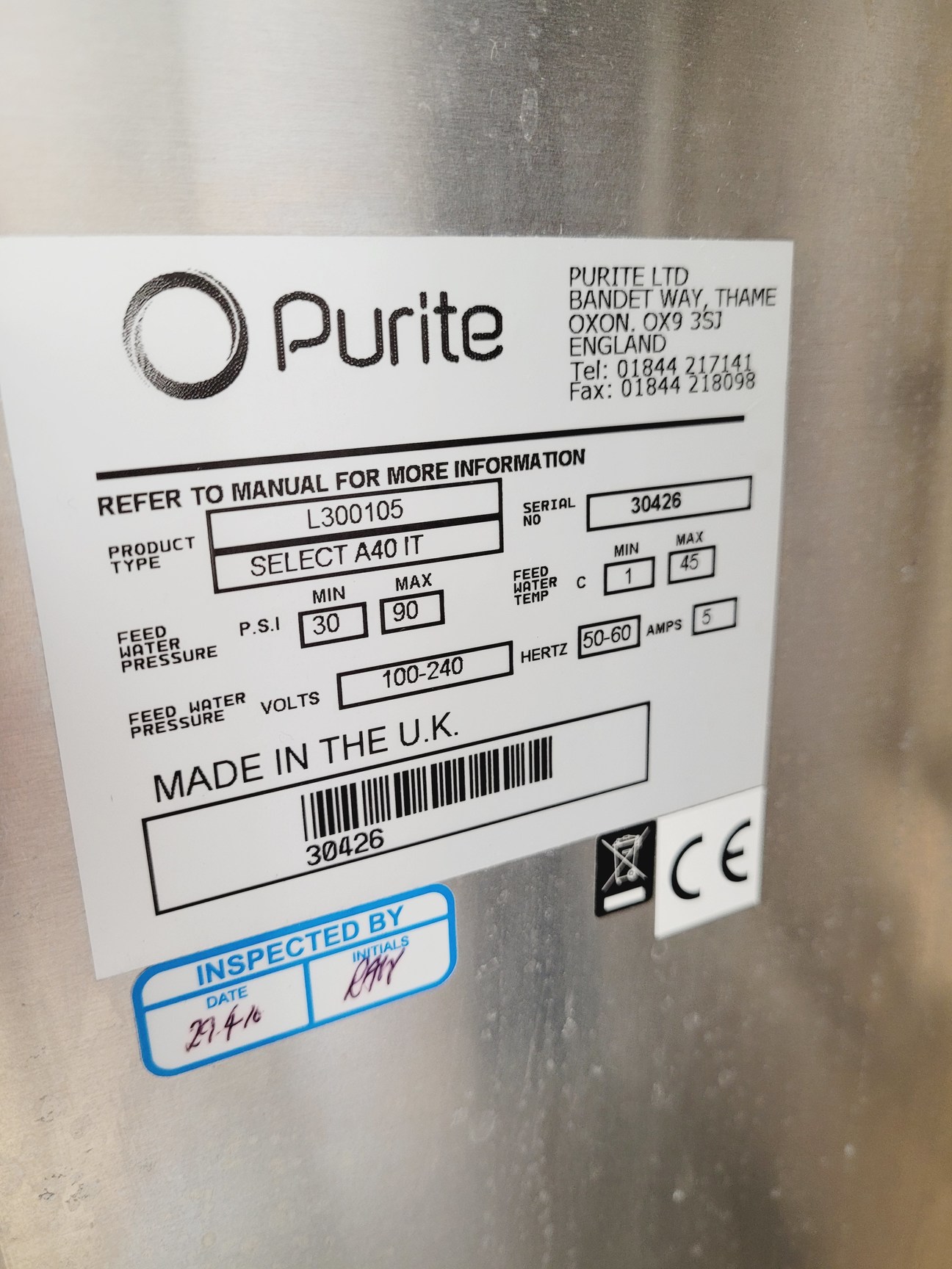 Image of Purite Select A40 IT Water Purification System  Type - L300105 Lab