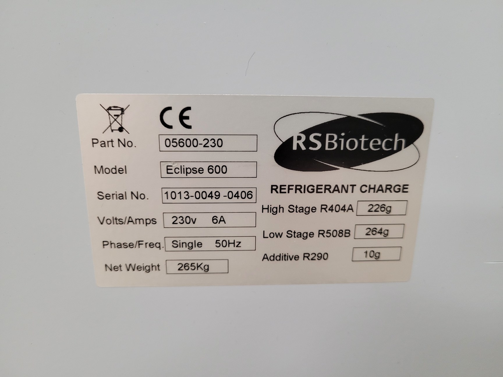 Image of RS Biotech Eclipse 600 Ultra-Low Temperature Freezer Part no. 05600-230 Lab