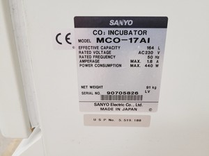 Thumbnail image of Sanyo Laboratory CO2 Incubator Stack  Models - MCO-17AIC / MCO-17AI Lab