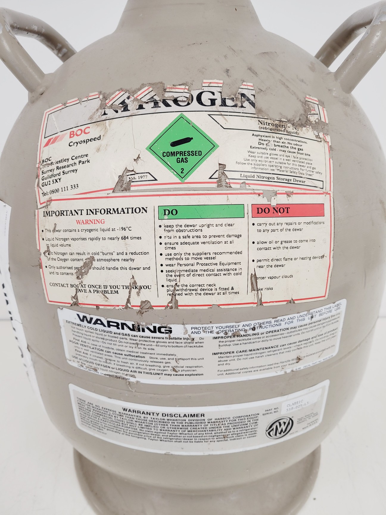 Image of Taylor Wharton Classic Liquid Nitrogen Tank 25LP Lab
