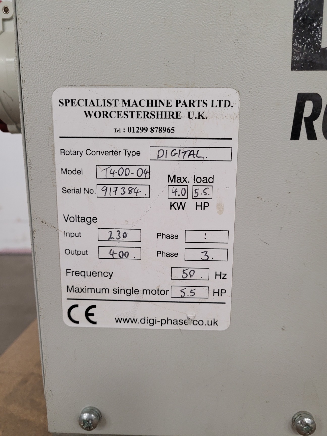 Image of Digi-Phase Rotary Phase Convertor T400-04 230-400V 4kW 5.5HP