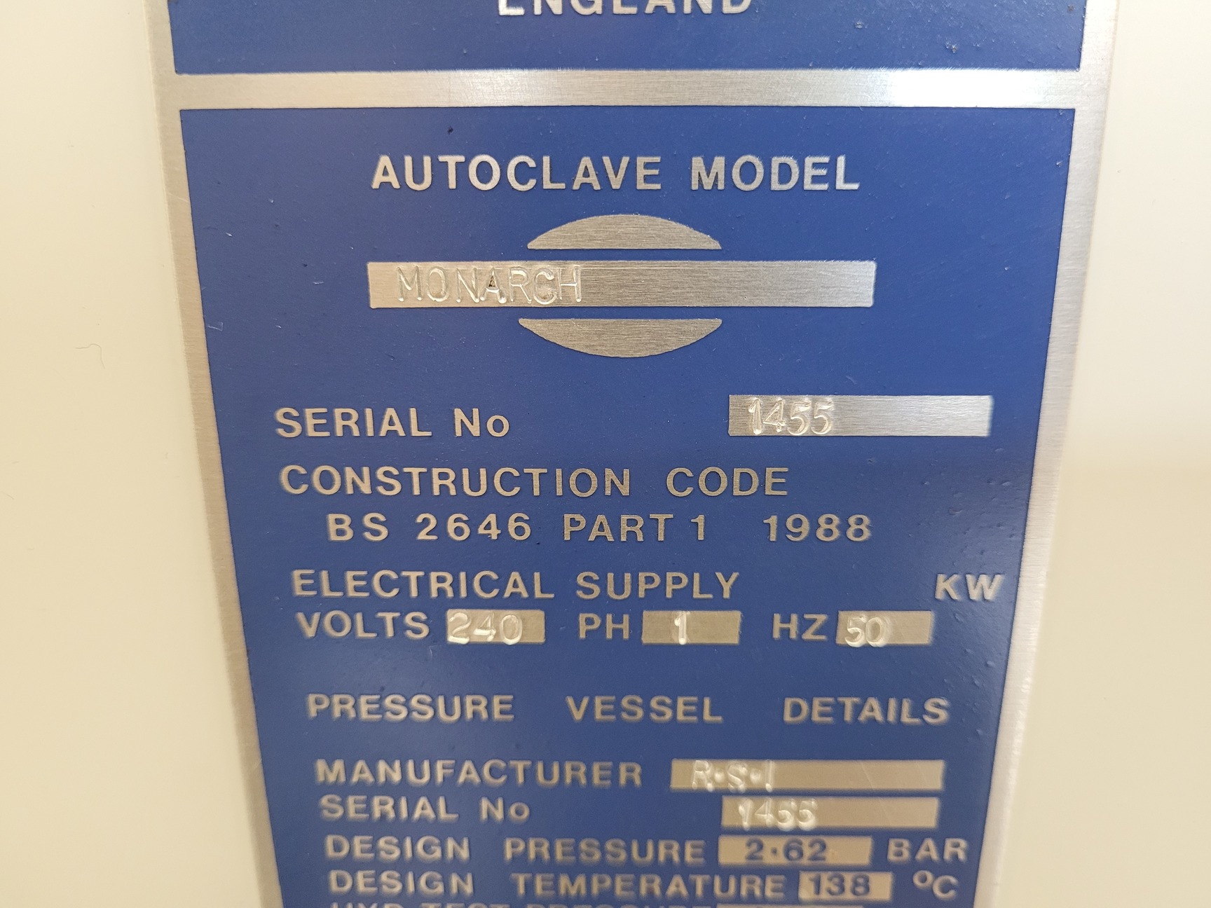 Image of Rodwell Monarch RS1 Top Loading Laboratory Autoclave Lab