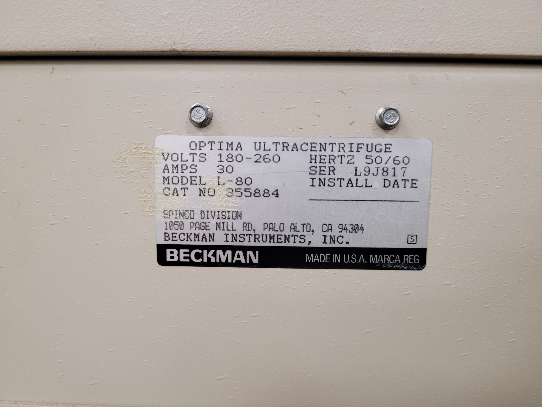 Image of Beckman Coulter L-80 Optima Ultracentrifuge Lab