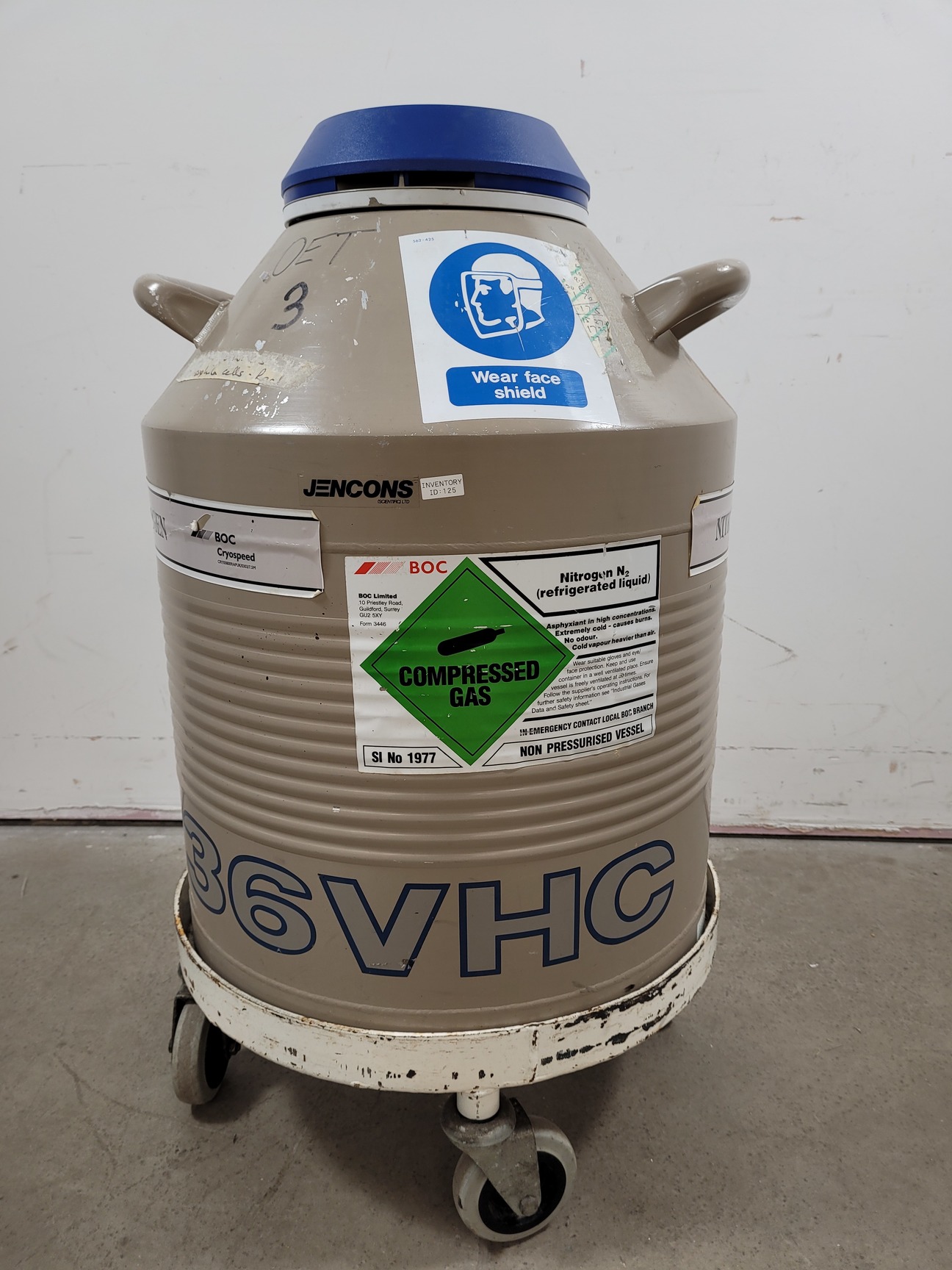 Image of Taylor-Wharton Jencons 36-VHC Liquid Nitrogen Dewar with Racks and Trolley Lab