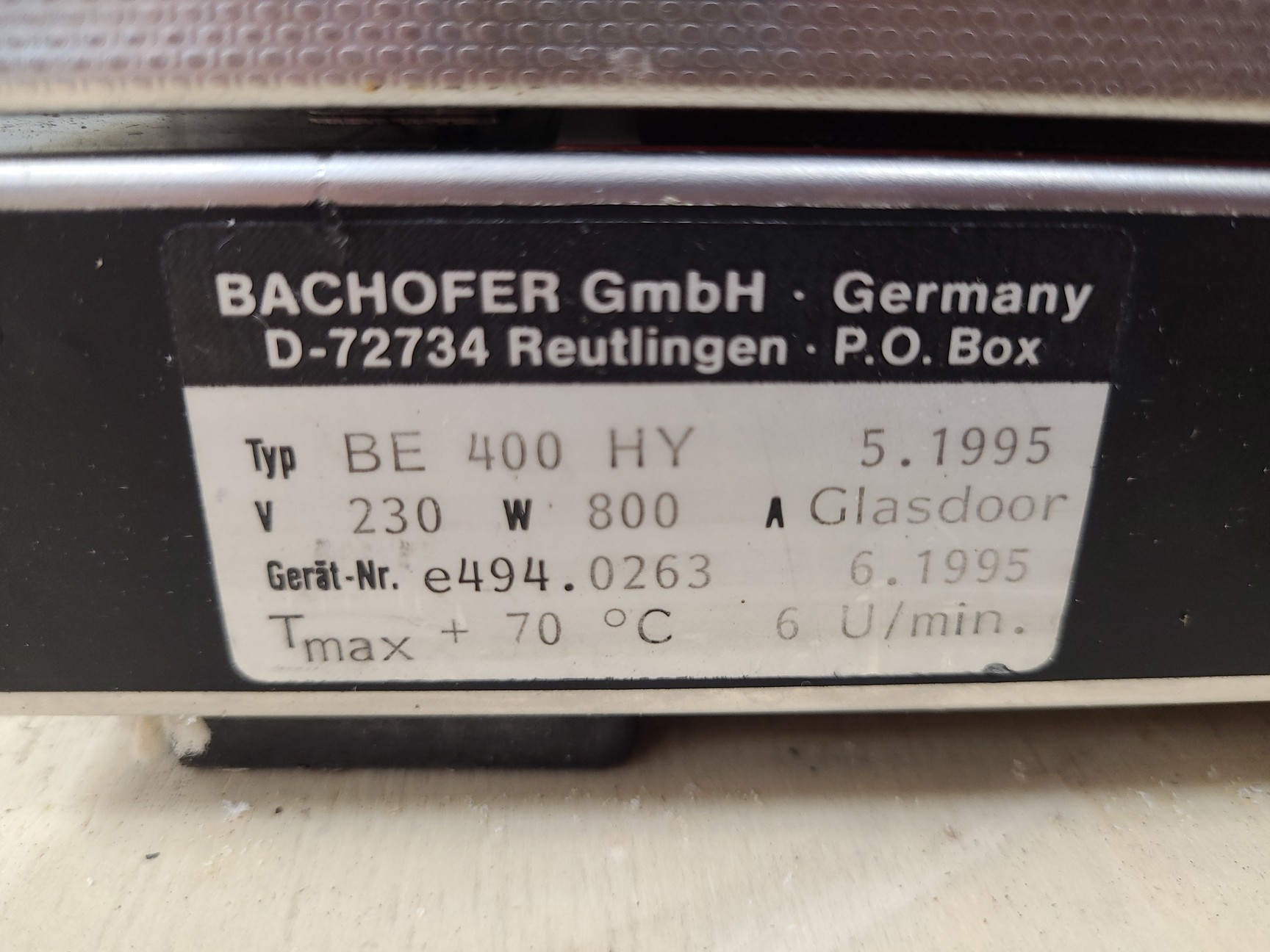 Image of Bachofer Laboratory Oven Model: BE 400 HY Lab