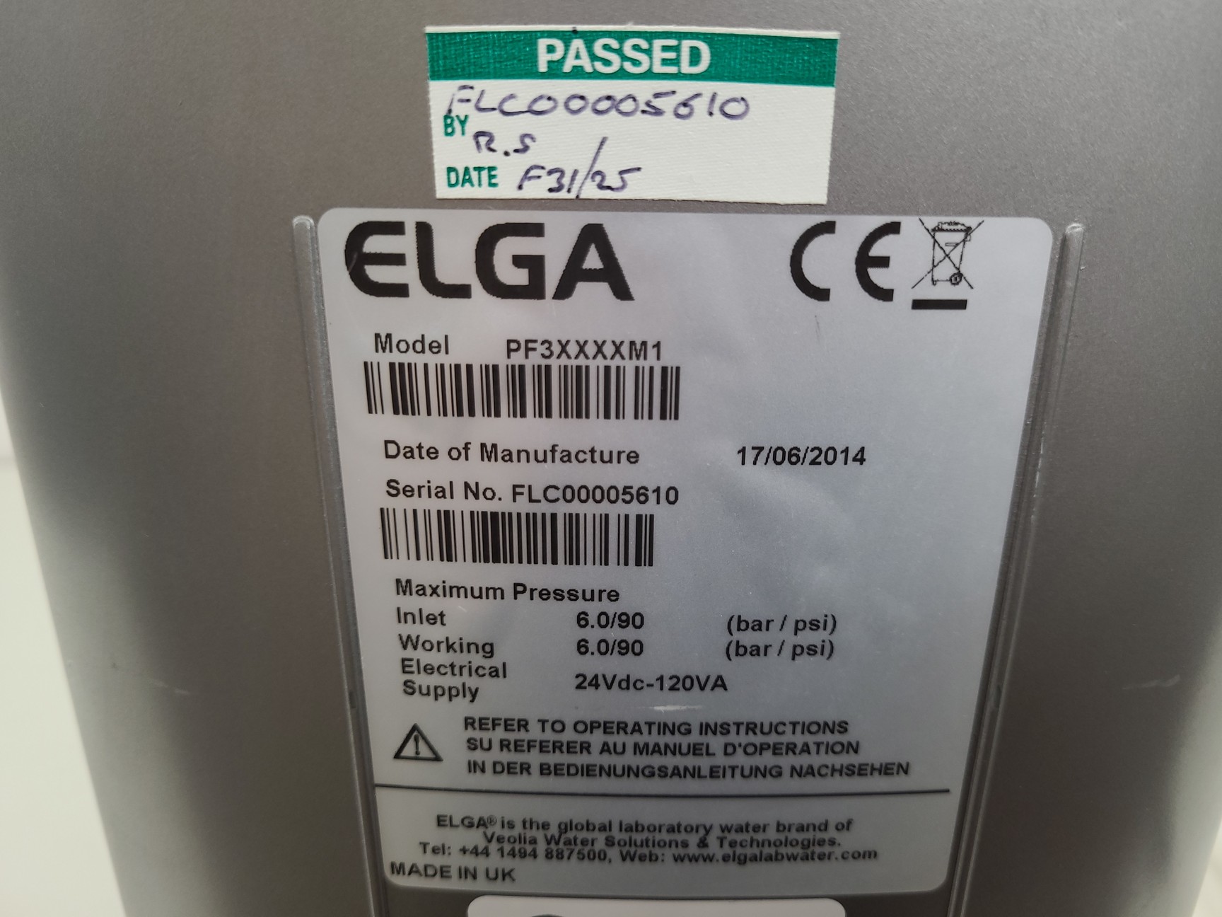 Image of Veolia Water Elga Flex Model: PF3XXXXM1 Water Purification System Lab