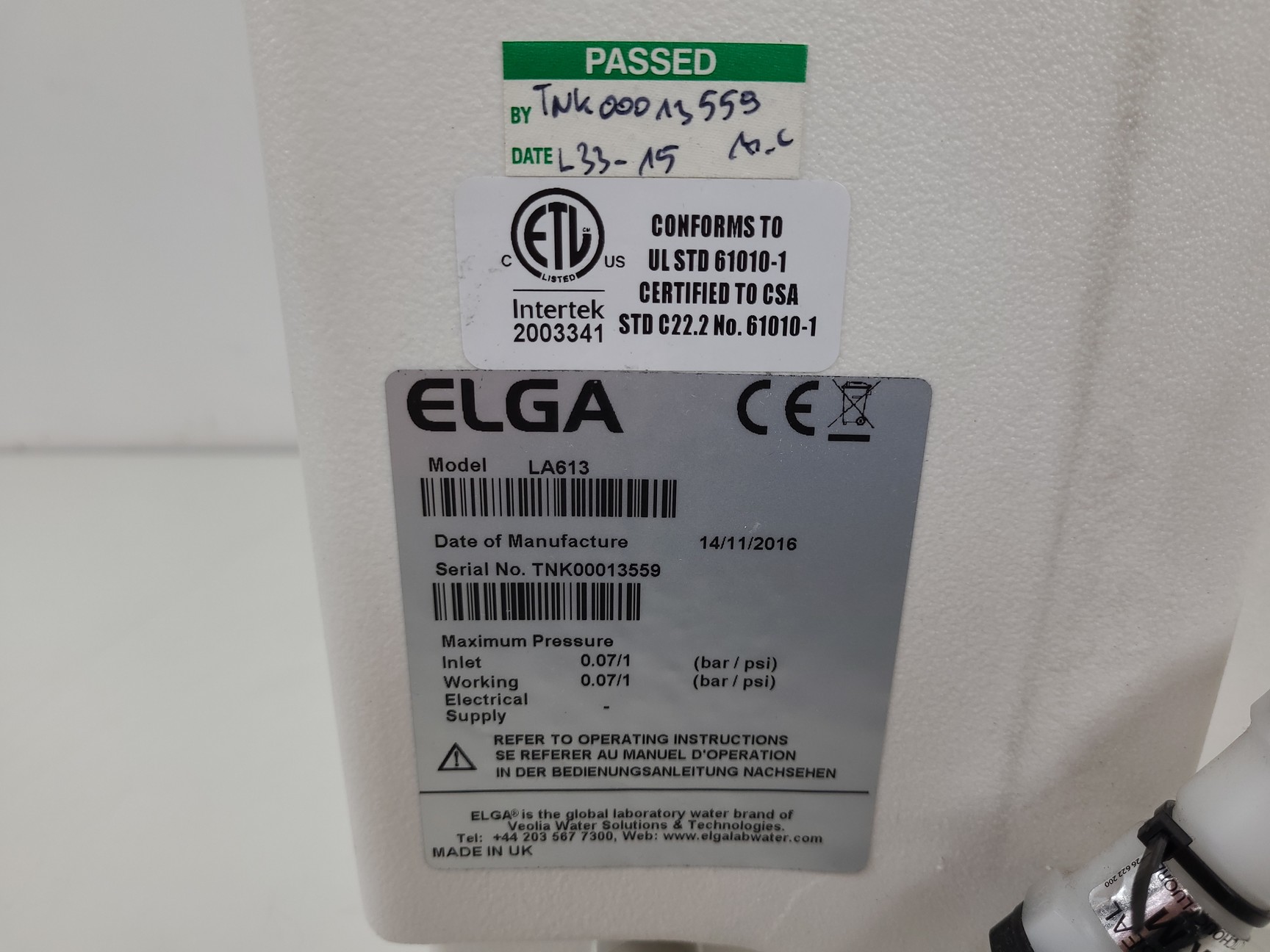 Image of Elga PureLab Option  Model: OPTION-S 7 Water Purification System Lab