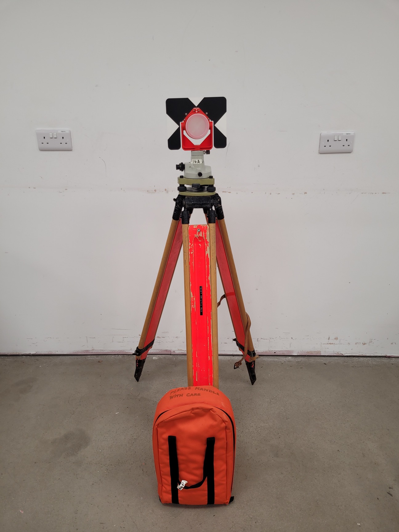 Image of Surveying Reflector Prism with Wooden Surveyor's Tripod & Carry Case