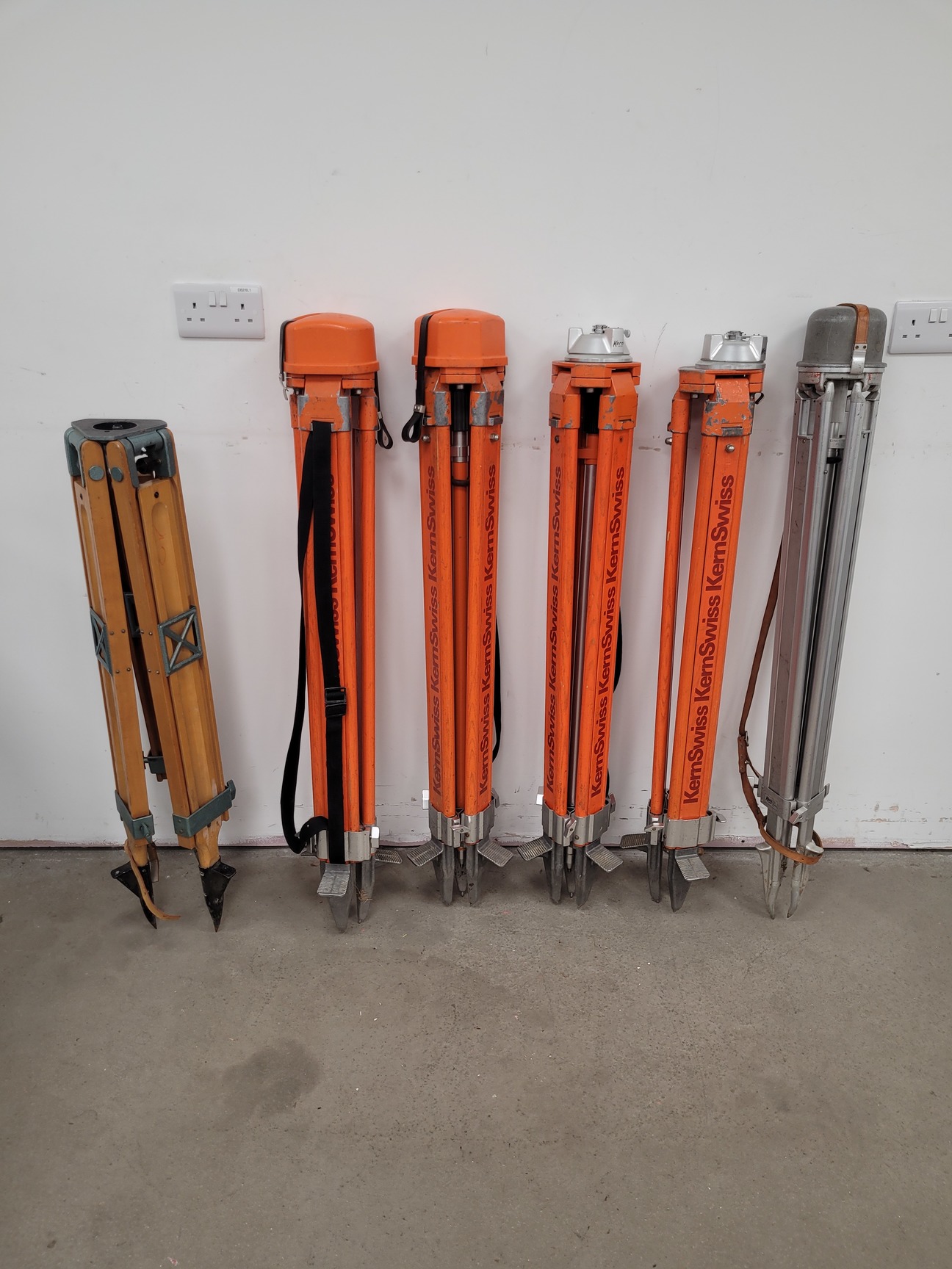 Image of Lot of 6 Surveyor's Tripods - Kern Swiss (Aarau)