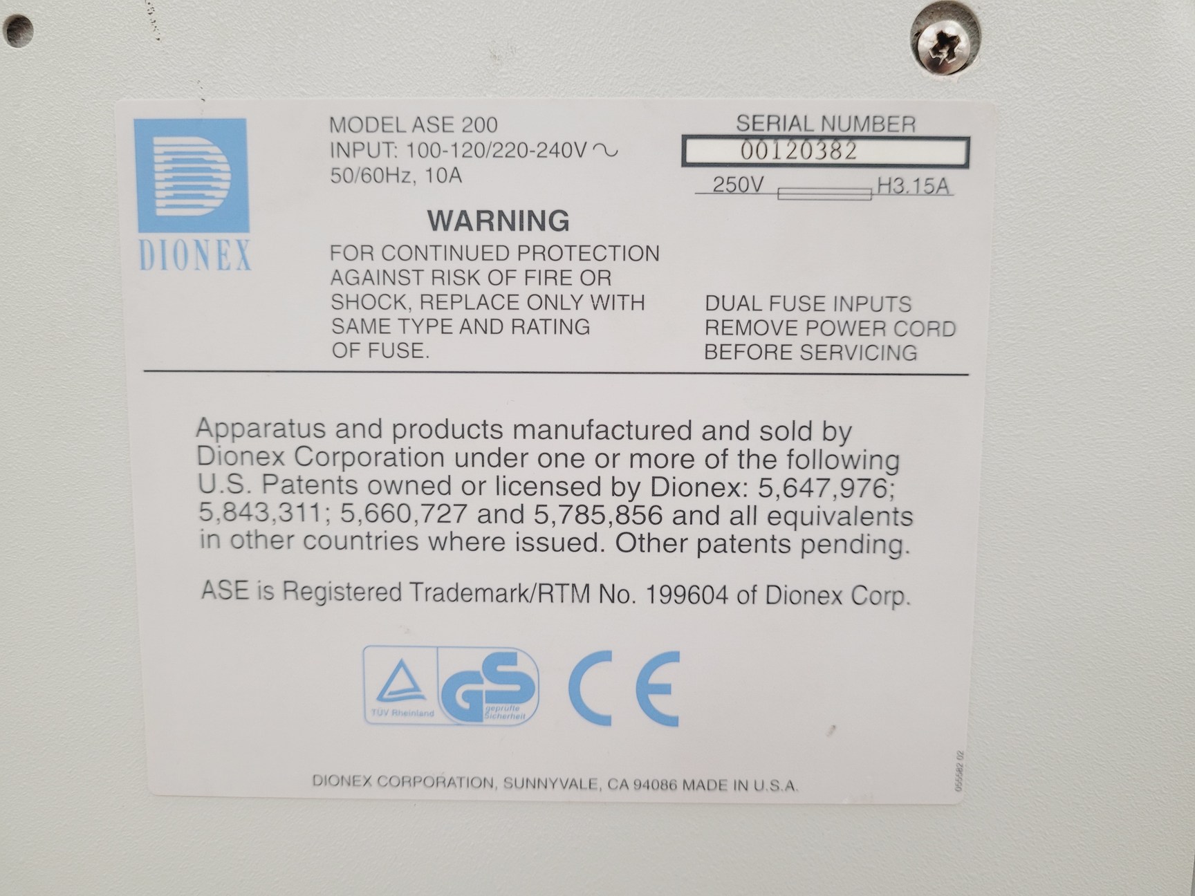 Image of Dionex ASE 200 Solvent Extractor Lab Spares/Repairs