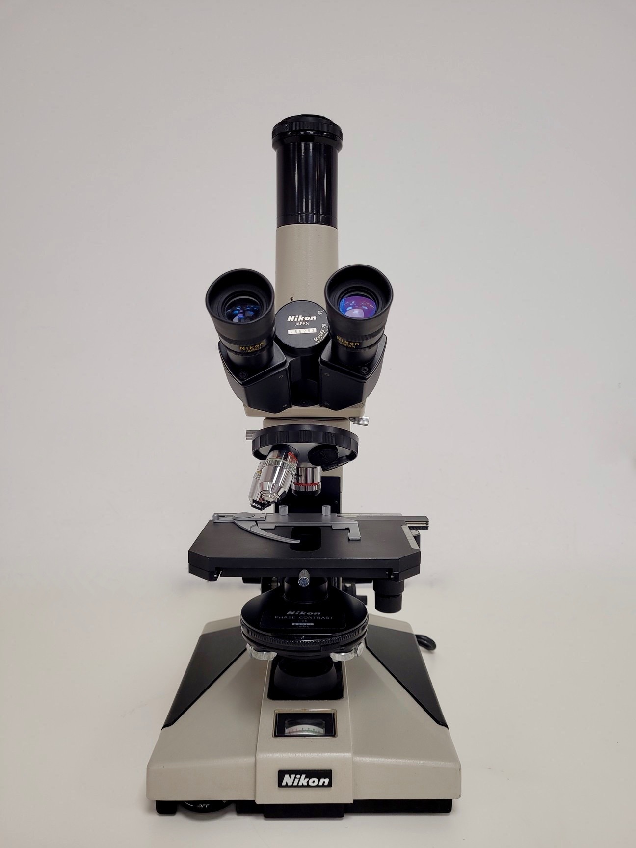 Image of Nikon Optiphot Microscope with 3 x Objectives - Ph 3 DL, Ph1, 4/0.1 160/- Lab