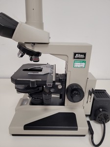Thumbnail image of Nikon Optiphot Microscope with 3 x Objectives - Ph 3 DL, Ph1, 4/0.1 160/- Lab