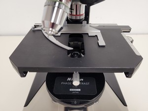 Thumbnail image of Nikon Optiphot Microscope with 3 x Objectives - Ph 3 DL, Ph1, 4/0.1 160/- Lab