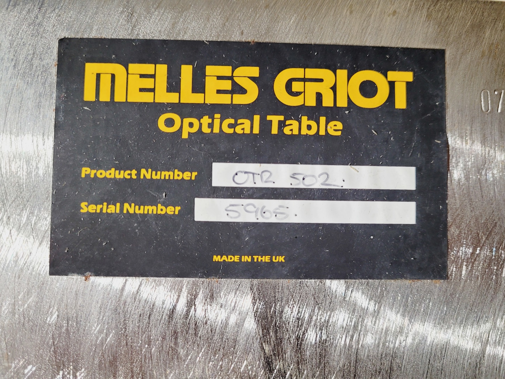 Image of Melles Griot Optical Table OTR 502 with 070TI035 Legs - 250x125CM Lab