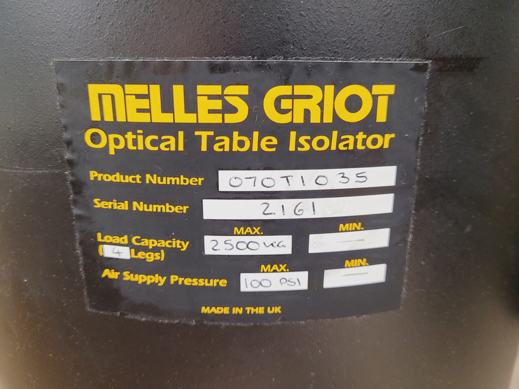 Image of Melles Griot Optical Table OTR 502 with 070TI035 Legs - 250x125CM Lab