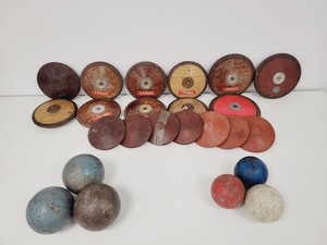 Thumbnail image of Job Lot of Vintage Shot Put Balls and Discus Sports Athletics Equipment