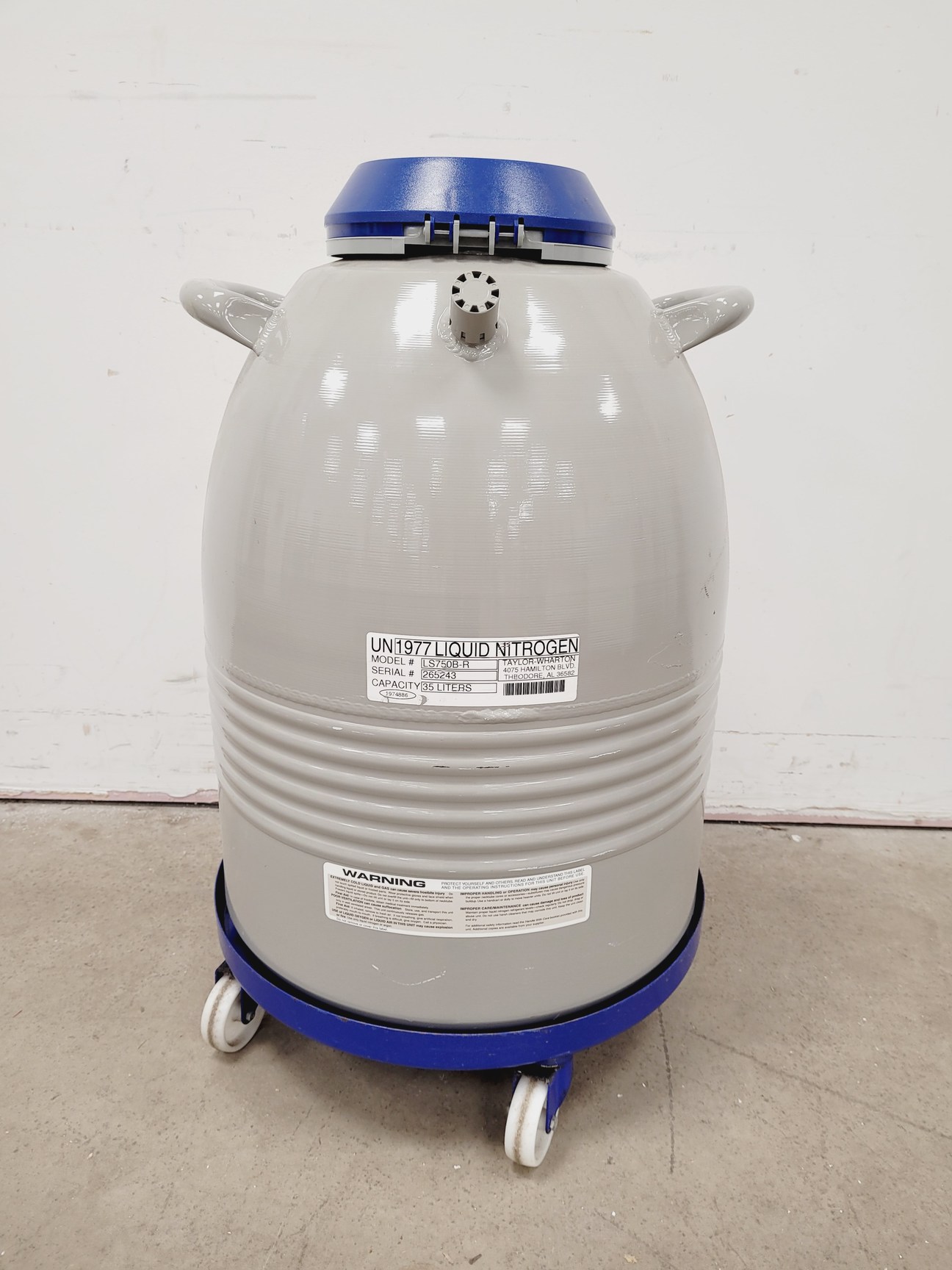 Image of Taylor Wharton LS750 35L Liquid Nitrogen Dewar w/ Storage Racks & Wheels Lab