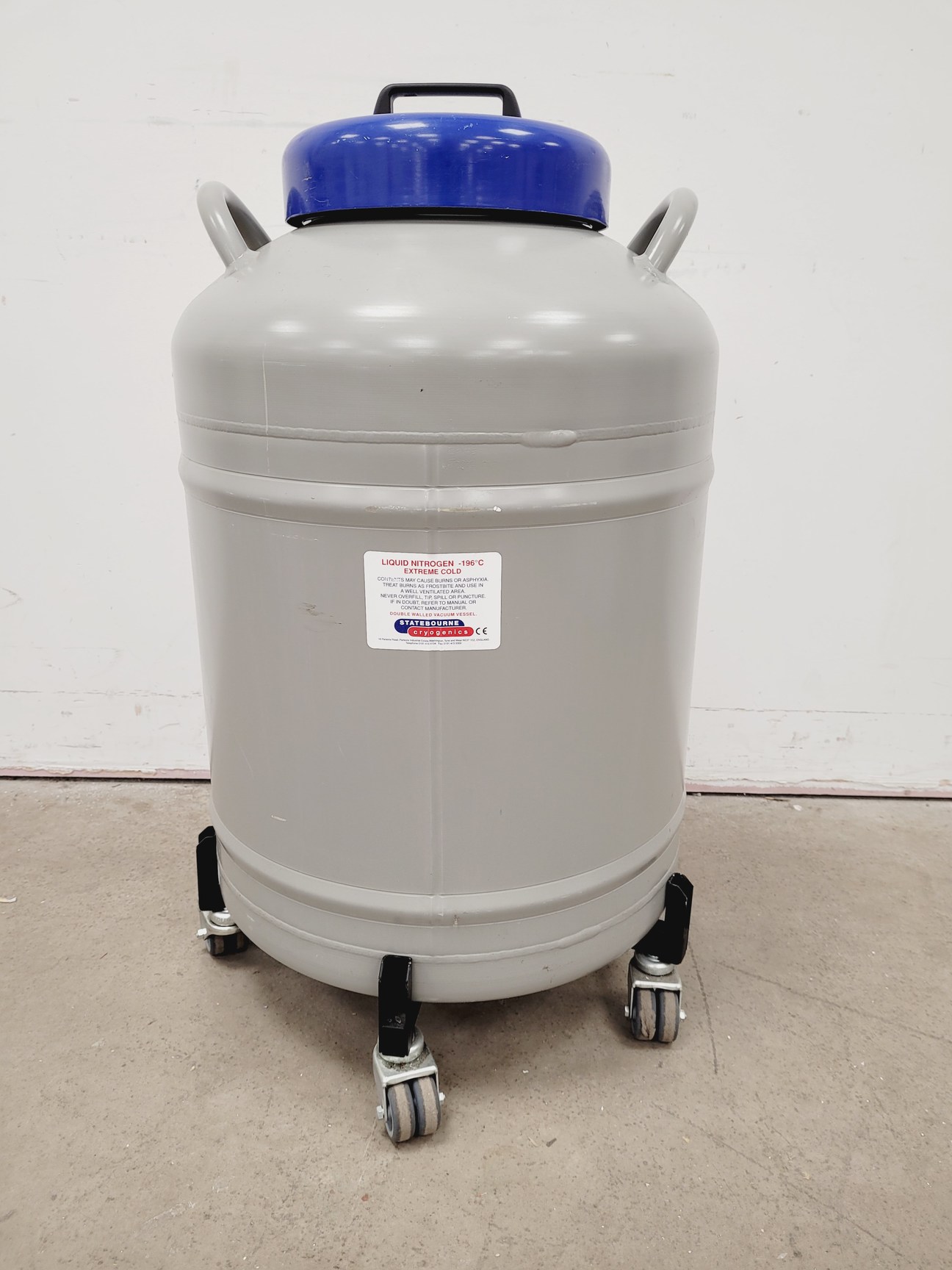 Image of Statebourne Biorack Model 750 35L Liquid Nitrogen Dewar w/ Trolley & Racking Lab