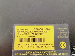 Thumbnail image of Melles Griot Laser Power Supply Model 300-001-004 Lab