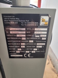 Thumbnail image of Priorclave Autoclave Type - PS/MUA/C60 Lab Spares/Repairs