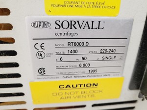 Thumbnail image of Du Pont Sorvall Benchtop Centrifuge Model - RT 6000D with H1000B 3600RPM Rotor 