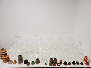 Thumbnail image of Large Lot of 28 Laboratory Round Bottom Flange Flasks - Quickfit, Schott, Lab
