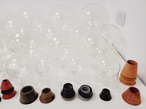 Thumbnail image of Large Lot of 28 Laboratory Round Bottom Flange Flasks - Quickfit, Schott, Lab