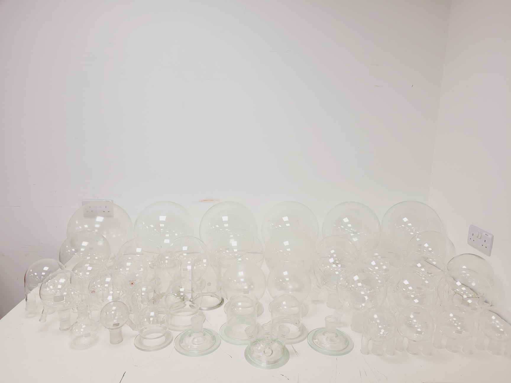 Image of Large Lot of 28 Laboratory Round Bottom Flange Flasks - Quickfit, Schott, Lab
