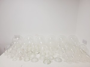 Thumbnail image of Large Lot of 28 Laboratory Round Bottom Flange Flasks - Quickfit, Schott, Lab