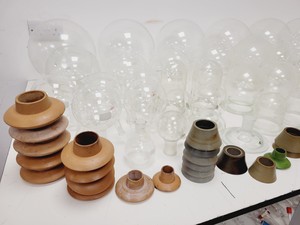 Thumbnail image of Large Lot of 28 Laboratory Round Bottom Flange Flasks - Quickfit, Schott, Lab