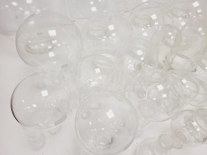 Thumbnail image of Large Lot of 28 Laboratory Round Bottom Flange Flasks - Quickfit, Schott, Lab
