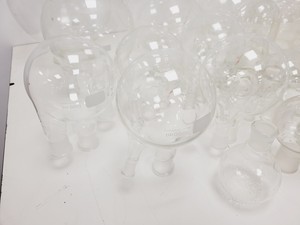 Thumbnail image of Large Lot of 28 Laboratory Round Bottom Flange Flasks - Quickfit, Schott, Lab