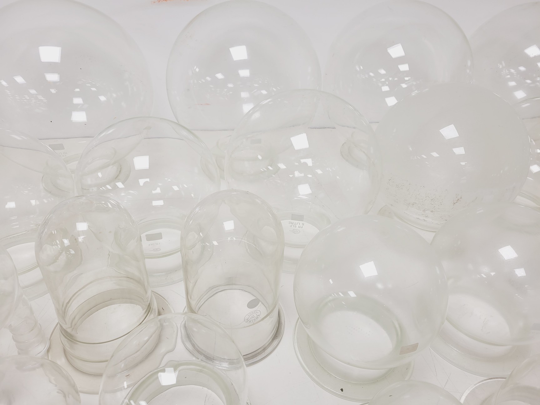Image of Large Lot of 28 Laboratory Round Bottom Flange Flasks - Quickfit, Schott, Lab