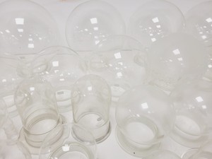 Thumbnail image of Large Lot of 28 Laboratory Round Bottom Flange Flasks - Quickfit, Schott, Lab