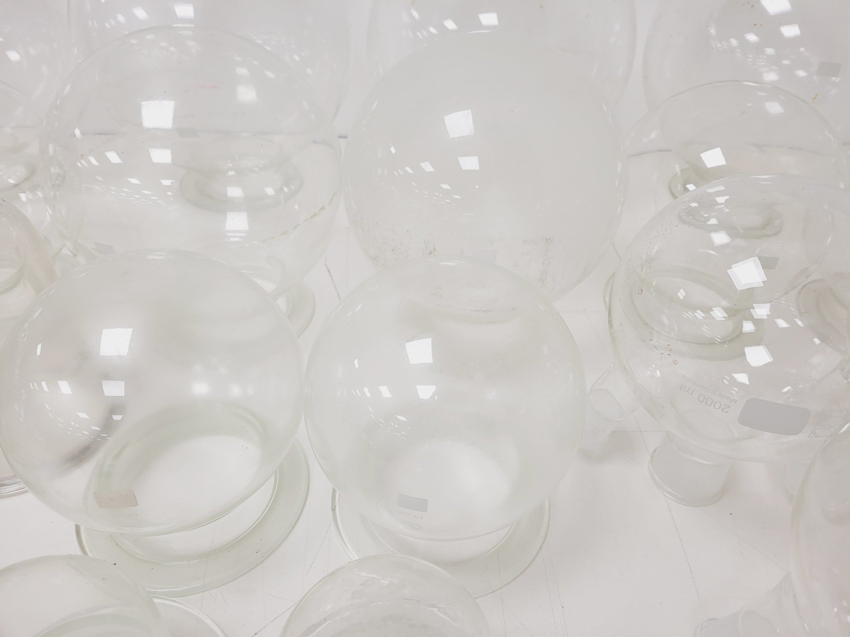 Image of Large Lot of 28 Laboratory Round Bottom Flange Flasks - Quickfit, Schott, Lab