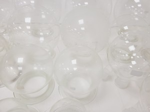 Thumbnail image of Large Lot of 28 Laboratory Round Bottom Flange Flasks - Quickfit, Schott, Lab