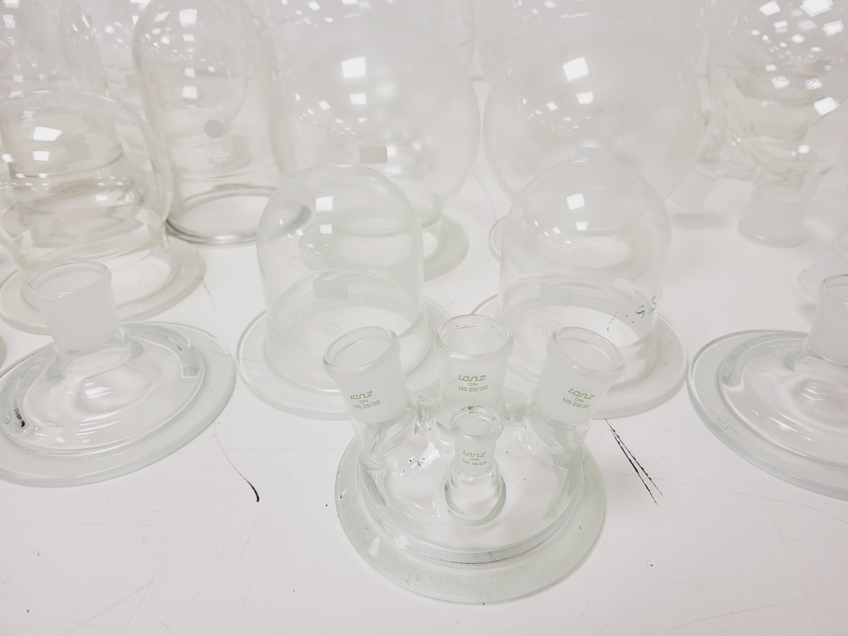 Image of Large Lot of 28 Laboratory Round Bottom Flange Flasks - Quickfit, Schott, Lab