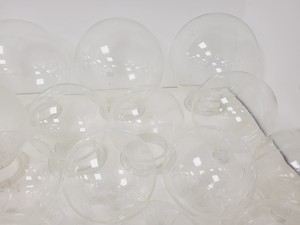 Thumbnail image of Large Lot of 28 Laboratory Round Bottom Flange Flasks - Quickfit, Schott, Lab