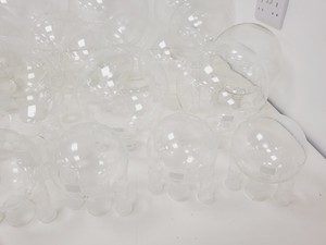 Thumbnail image of Large Lot of 28 Laboratory Round Bottom Flange Flasks - Quickfit, Schott, Lab