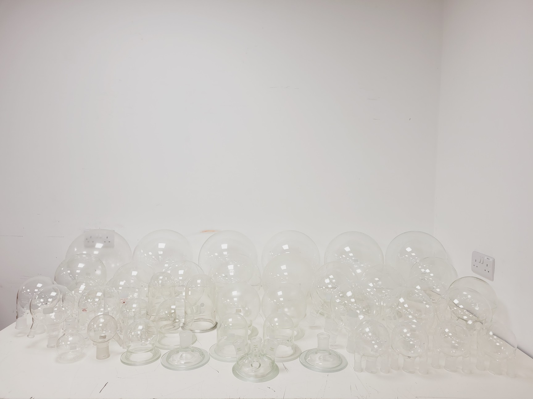 Image of Large Lot of 28 Laboratory Round Bottom Flange Flasks - Quickfit, Schott, Lab