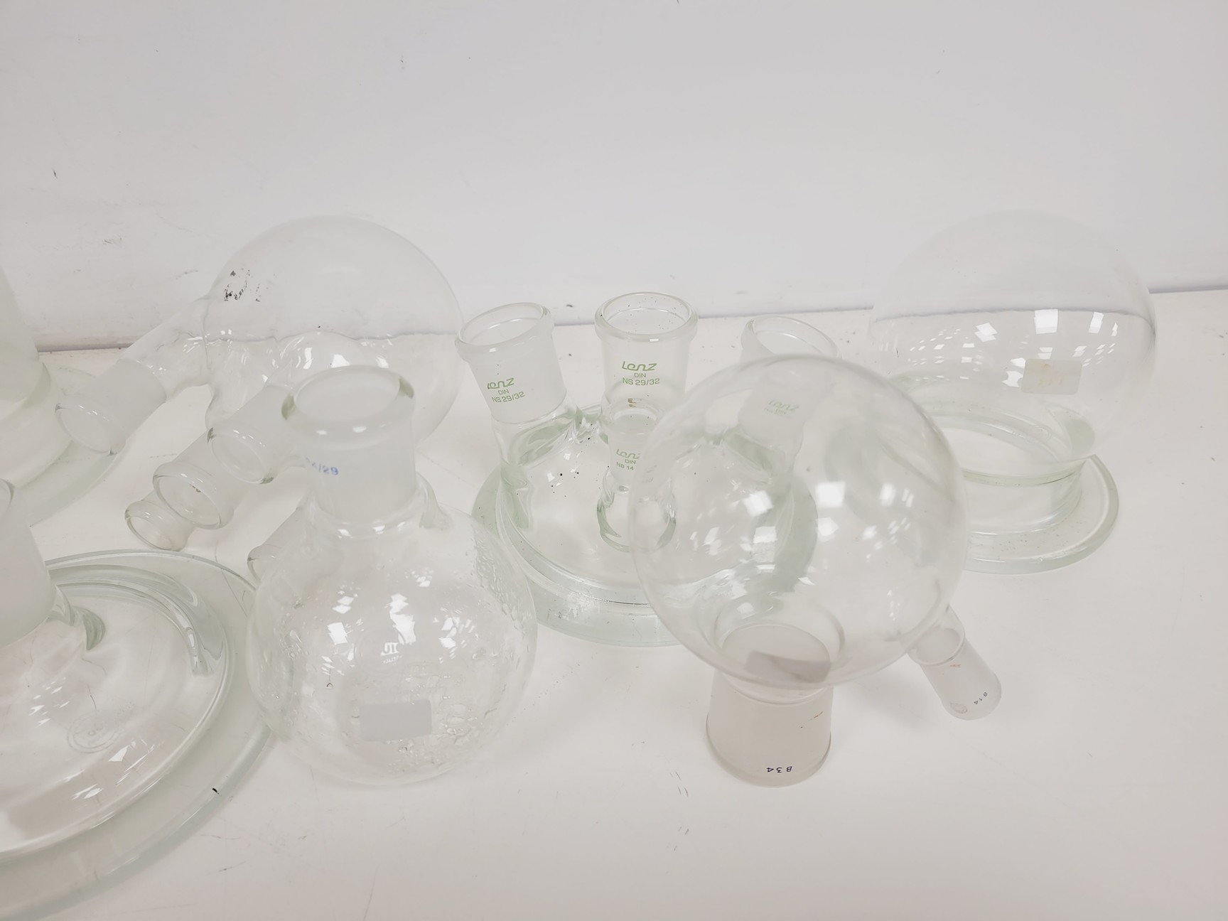 Image of Large Lot of 28 Laboratory Round Bottom Flange Flasks - Quickfit, Schott, Lab