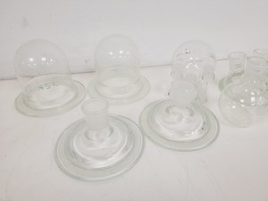 Thumbnail image of Large Lot of 28 Laboratory Round Bottom Flange Flasks - Quickfit, Schott, Lab