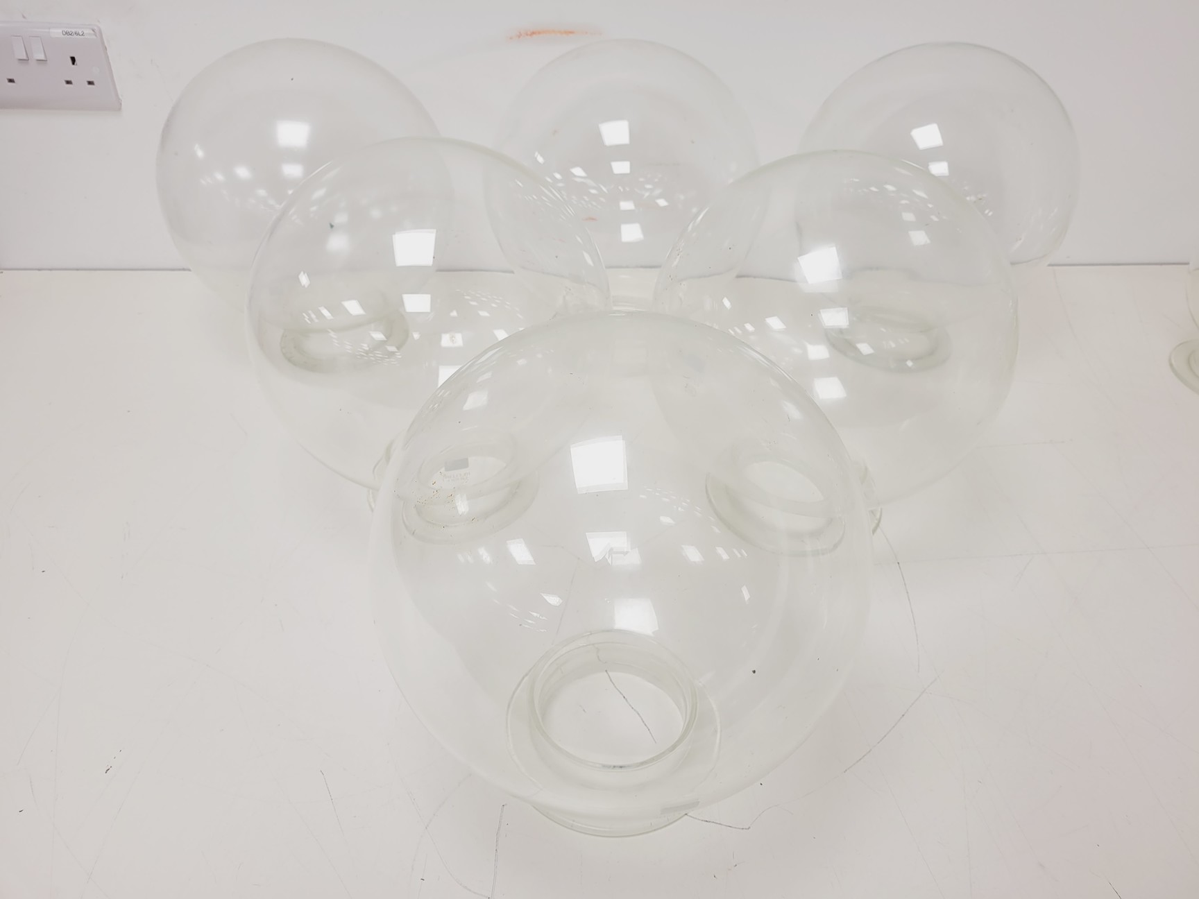 Image of Large Lot of 28 Laboratory Round Bottom Flange Flasks - Quickfit, Schott, Lab