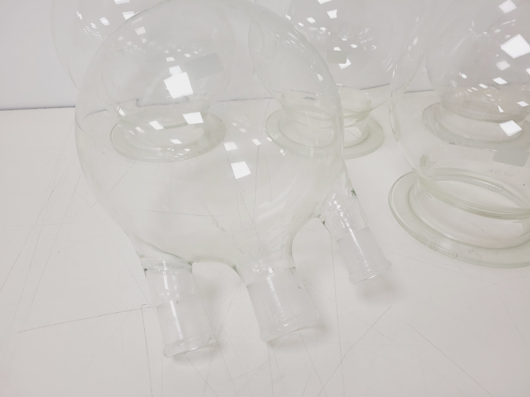 Image of Large Lot of 28 Laboratory Round Bottom Flange Flasks - Quickfit, Schott, Lab