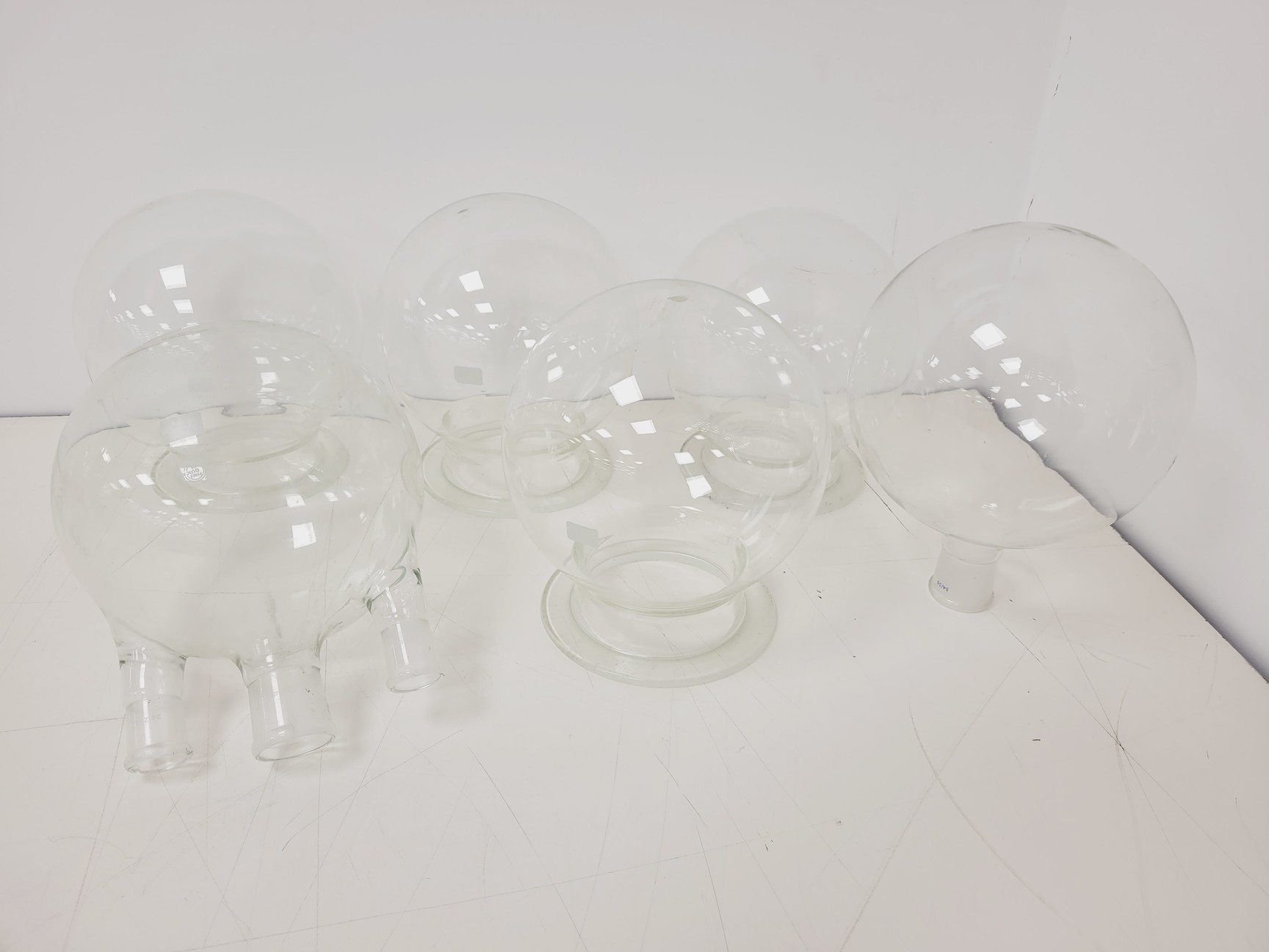 Image of Large Lot of 28 Laboratory Round Bottom Flange Flasks - Quickfit, Schott, Lab