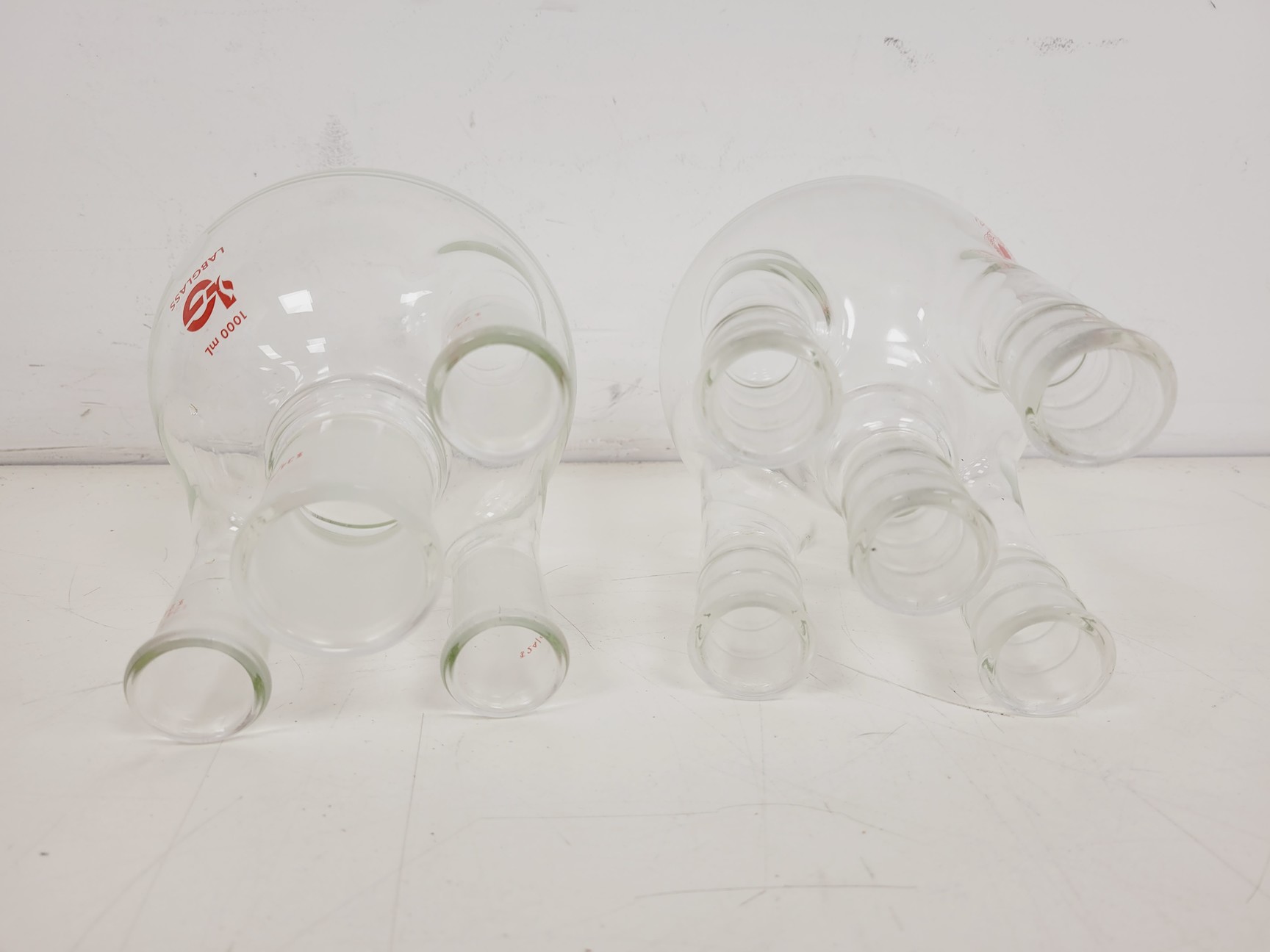 Image of Large Lot of 28 Laboratory Round Bottom Flange Flasks - Quickfit, Schott, Lab